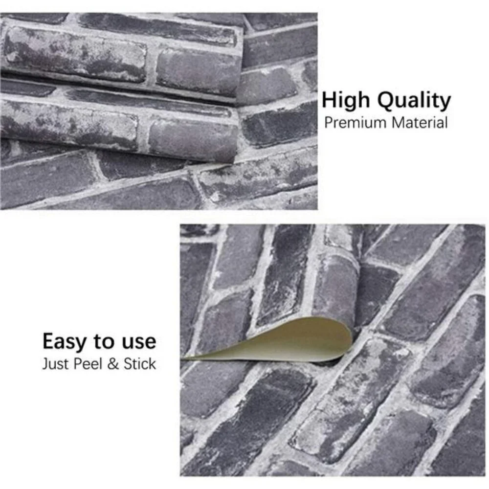 Grey Brick Peel and Stick Wallpaper Self Adhesive Vinyl Contact Paper Roll